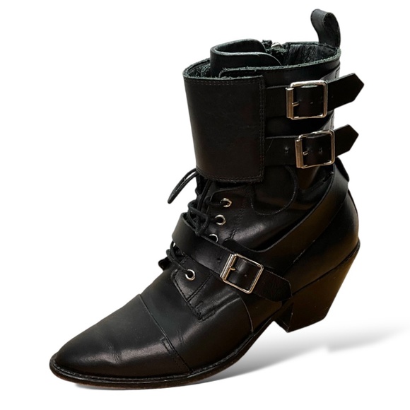 All Saints Shoes - ALL SAINTS Alix Black Moto Style Boots w/ Side Zippers 3” Stacked Heel US Sz 9